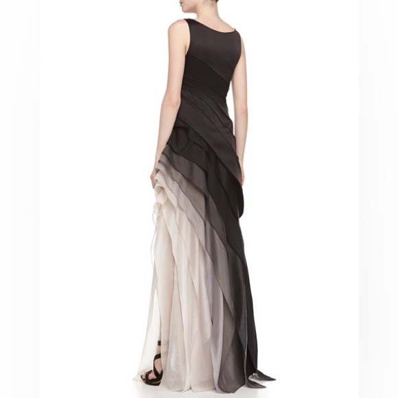 Halston Heritage Black Satin Organza Sleeveless Ombre Degrade Tiered Gown EUC 2 - Picture 3 of 12